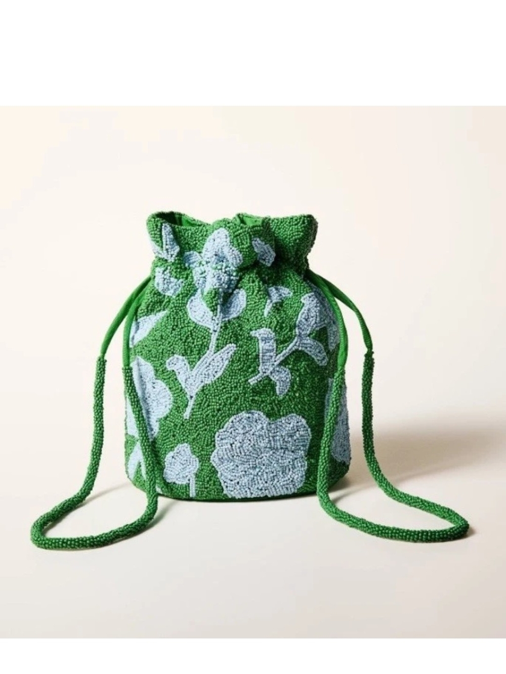 Kate Spade Green Floral Beaded Drawstring Bag NWT